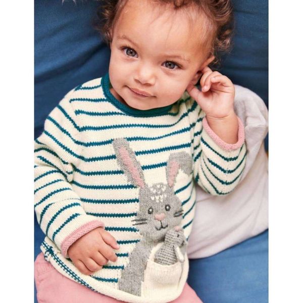 

stripe organic rabbit cotton soft pullover sweater autumn winter girls' t-shirt warm round neck hor1, Blue