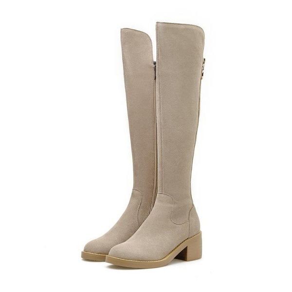 

замша letaher колена высоких сапог из кожи классического дизайна толстых высоких каблуков сапоги новинок рабочей обувь основные женщина, Black