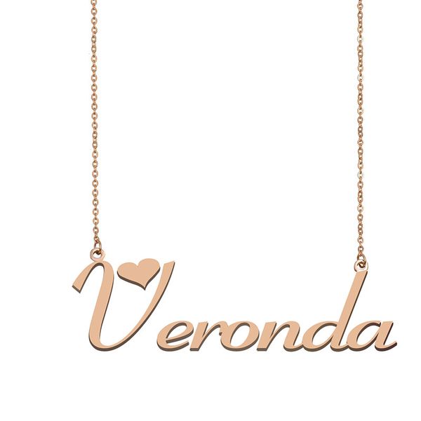 

Veronda Name Necklace Custom Nameplate Pendant for Women Girls Birthday Gift Kids Best Friends Jewelry 18k Gold Plated Stainless Steel, Silver
