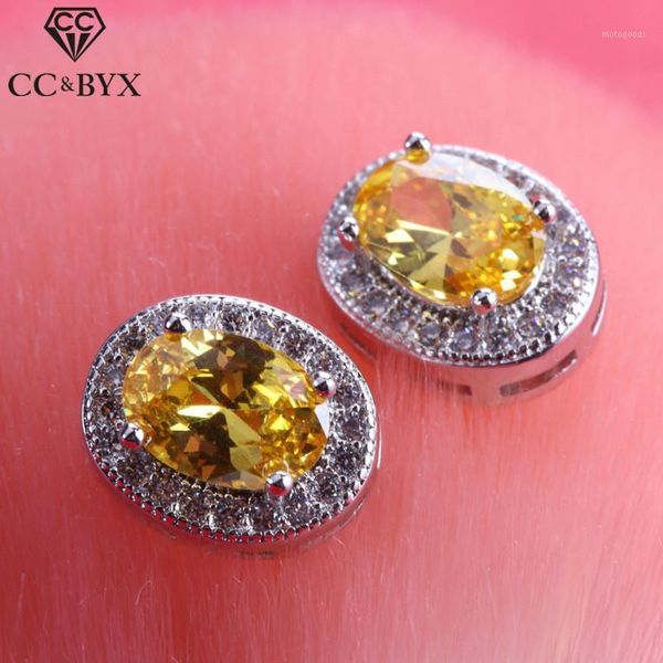 

stud vintage earrings for women 925 silver jewelry cubic zirconia oval stone wedding engagement brincos fine accessories cce6361, Golden;silver