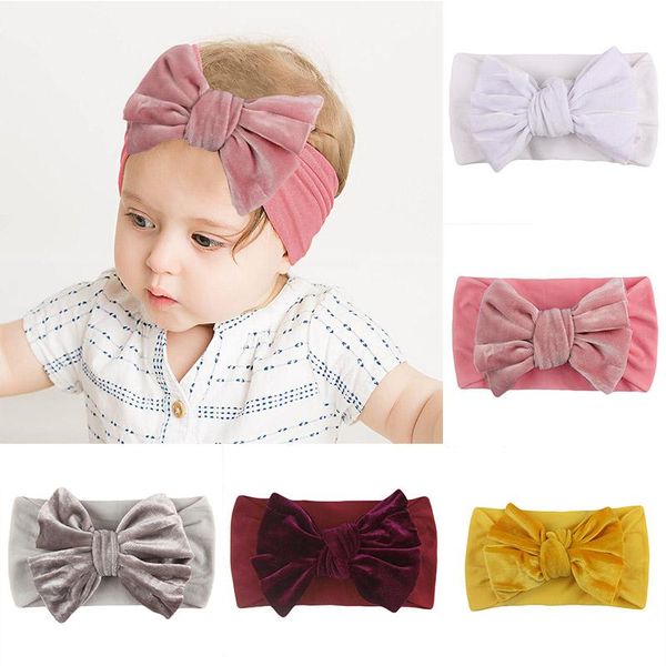 

hair accessories big bows born baby headband turban soft golden velvet elastic girls hairband solid color, Slivery;white