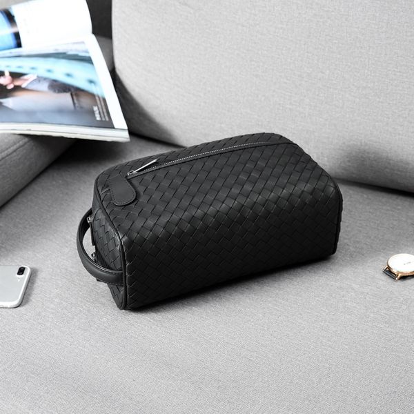 

excellent quality italy boar cowhide real leather handwoven zip wallet bag organizer black bags wrist hand bag with card holder, Blue;pink