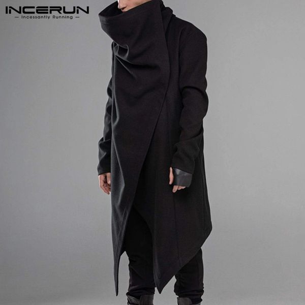 

incerun men cloak coats turtleneck solid long sleeve streetwear casual men cape outerwear punk style irregular hem jackets s-5xl 1027, Black;brown