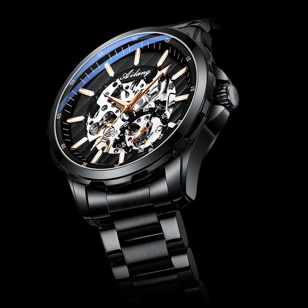 

2020 new automatic mechanical fashion business hollow stainless steel strap brand men's watch, Slivery;brown