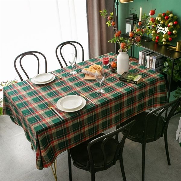 Orgoglioso rosa Capodanno Natale tovaglia retrò plaid tessuto di lino cotone nordico per la casa rettangolare banchetto stampato partito LJ201216