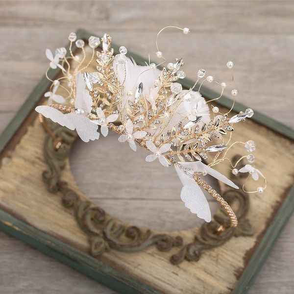 

lhandmade brides' new hair crown headdress feather ornament korean wedding dress accessories set m, Silver