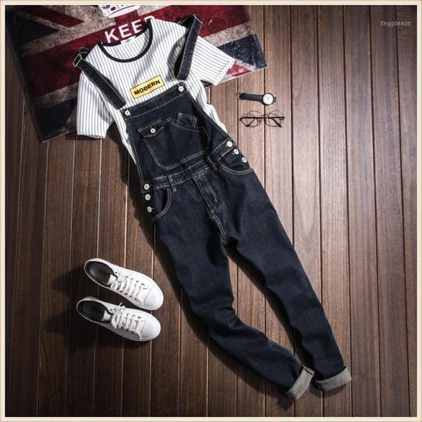 

men's jeans couple style stetch romper denim jumpsuit men women pajamas dark blue overalls for pants slim plus size1