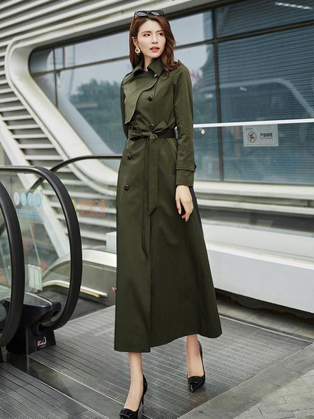 

women's trench coats fashion 2021 fall /autumn casual double breasted simple classic long coat with belt chic female windbreaker, Tan;black