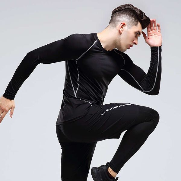 

new elastic three piece fitness sports suit men's tights, Gray