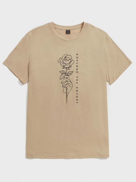

men slogan & floral print tee j6yi#, White;black