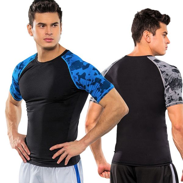 

new fahion men running t shirt men o-neck t-shirt bodybuilding sport shirts gym tees, Black;blue