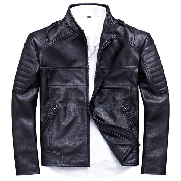 

2020 new real genuine leather jacket men biker motorcycle cow leather jackets spring autumn cowhide coat 1820 kj32111, Black