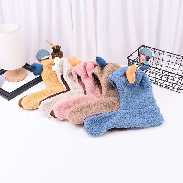 

ins korean children's color love bib integrated hat, Red;brown