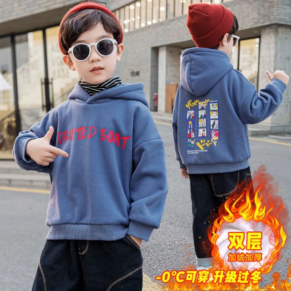 

winter boys' hooded plush sweater, children's wear, thickened and fake two-piece base coat, 2020 new foreign fashion, Black