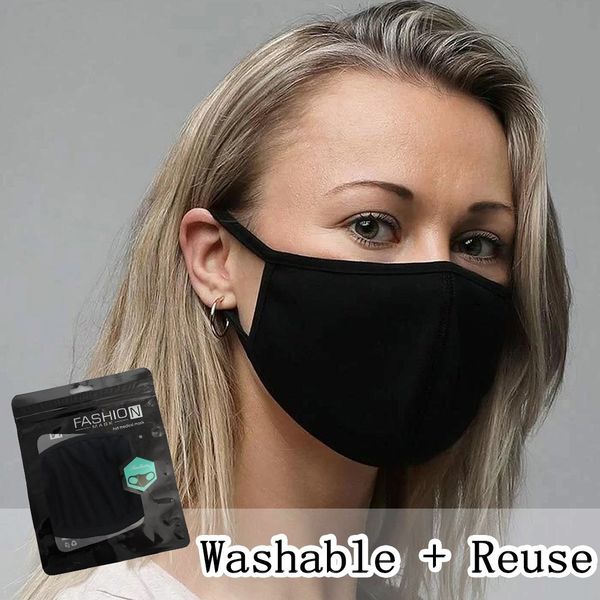 

black 1pc masks anti-dust cotton washable reusable face cover mouth designer mascarillas