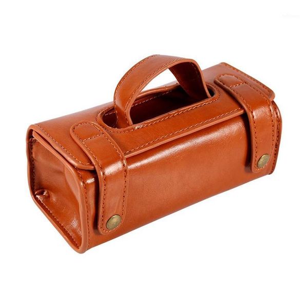 

brown pu leather men's cosmetic pouch fashion waterproof shaving brush razor travel toiletry bag1