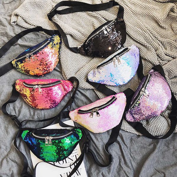 

7styles sequin mermaid chest bag bling waist bag casual outdoor sports fanny packs sparkle messenger shoulder travel beach bag ffa1838