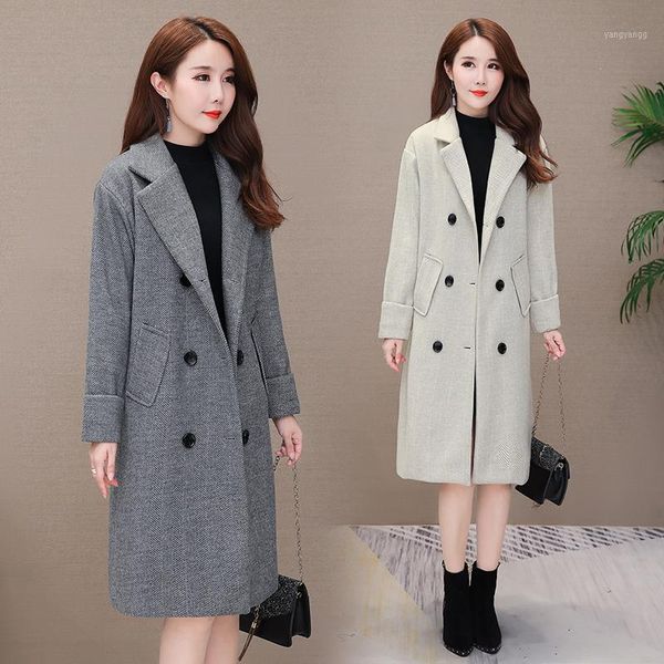 

korean slim women long coat autumn winter simple wool coats female fashion outerwear pink cashmere overcoat 2019 manteau femme1, Black