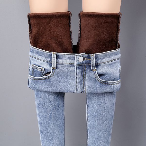 Winter Quente jeans mulher 2019 cintura alta casual veludo senhoras calças femininas pantalon jeans jeans para as mulheres calças plus size