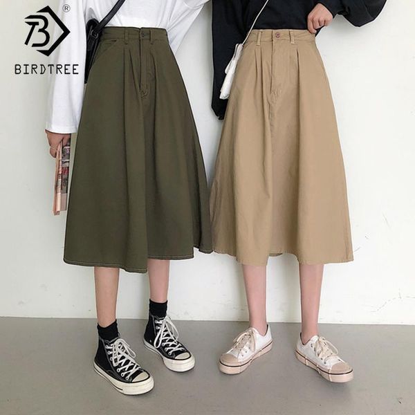 

2020 spring and summer new women's casual loose pockets skirt fashion elastic waist a-line midi skirt female bottoms b01412o1, Black