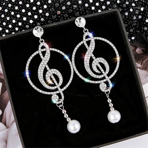 

dangle & chandelier fyuan music symbol rhinestone crystal drop earrings for women geometric pearl fashion party statement jewelry1, Silver
