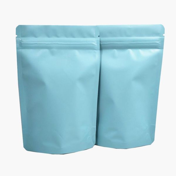 

50pcs heat seal matte light blue pure aluminum foil zip lock packaging bag mylar stand up coffee powder dry fruits storage h bbyvsp