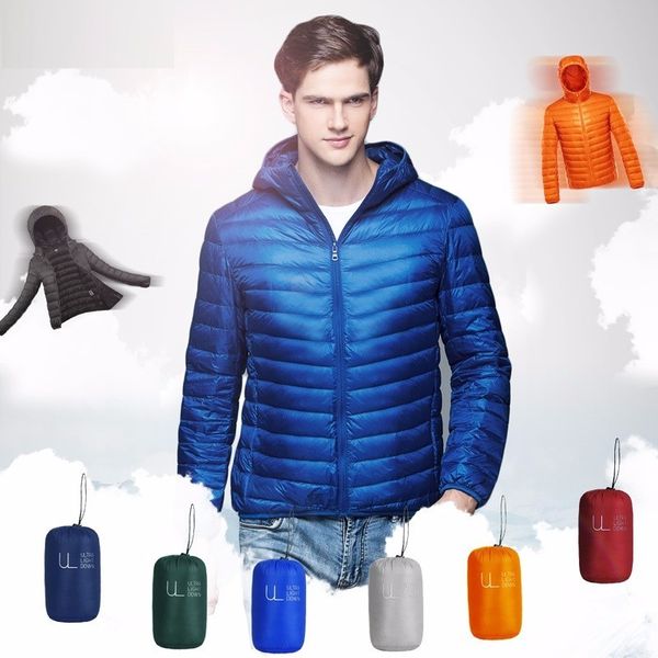 

2021 new coat male ultra light down jacket men winter lightweight jackets hooded windbreaker feather parka w597, Black