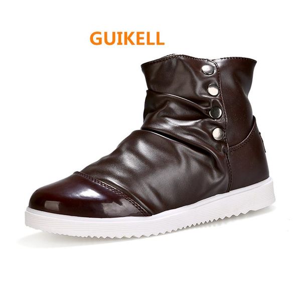 

guikell men's high leather sports style casual board shoes for autumn, Black