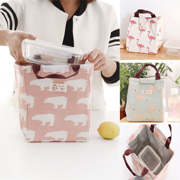 

lunch boxes bags flamingo bear drawing picnic lunch pouch bag baskets with string home organization wx9-392