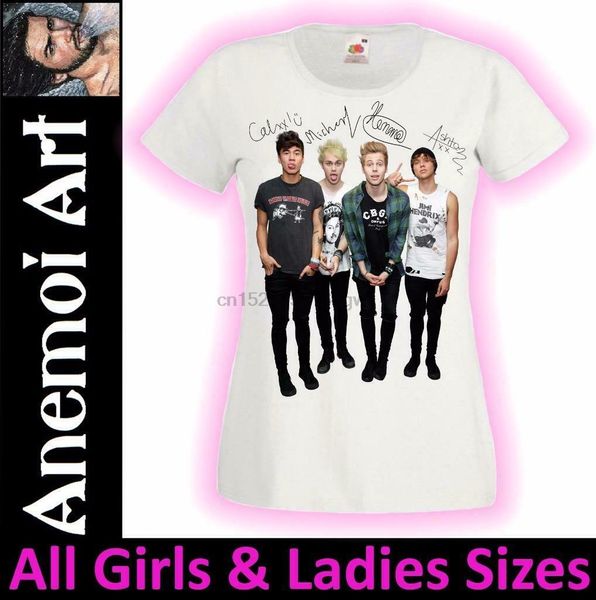 

l445 signed 5 seconds of summer t shirt tee t-shirt autograph signature 5sos sport hooded sweatshirt hoodie
