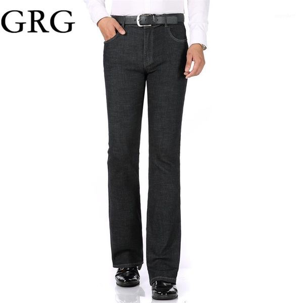 

2018 men spring business casual jeans mid waist black blue flares plus size 26-341