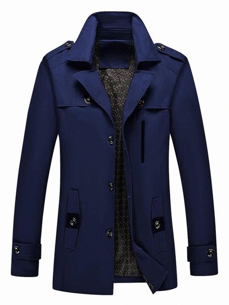 

men contrast panel decor pocket button trench coat 88mt#, Black;brown