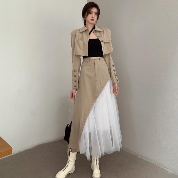 

women's tracksuits women solid color two piece outfit long sleeve crewneck pullover skirts female, Gray