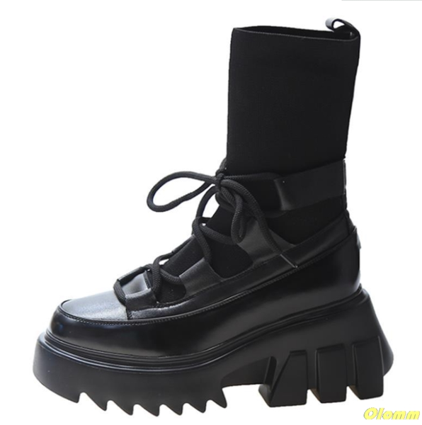 

autumn winter black short boots new women's shoes 2021 ins platform boots for women chunky heels stretch fabric