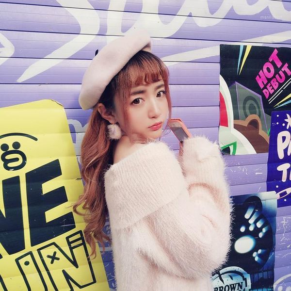 

princess sweet lolita sweater bobon21 soft temperament girl lapel bow wear shoulder two sense of korah plush sweater t15401, White;black