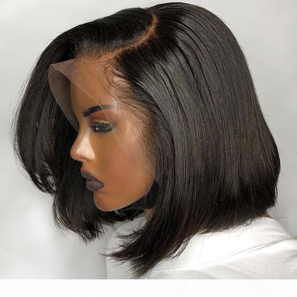 

180% full density lace front human hair wigs for black women 13x4 short bob wig remy natural pre plucked bleached knots jko, Black;brown