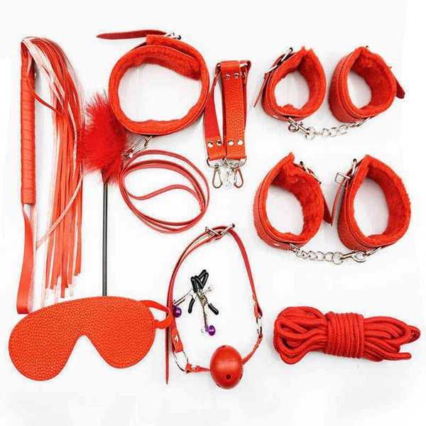 Nxy sm sexo adulto brinquedo sm jogo de couro bondage algemas amarrado dez peças conjunto de pelúcia teclado alternativo1220