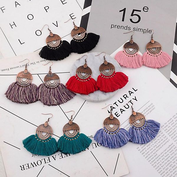 

amader 19 colors vintage purple tassel drop earrings for women round statement fringe earrings bohemian hqe638, Silver