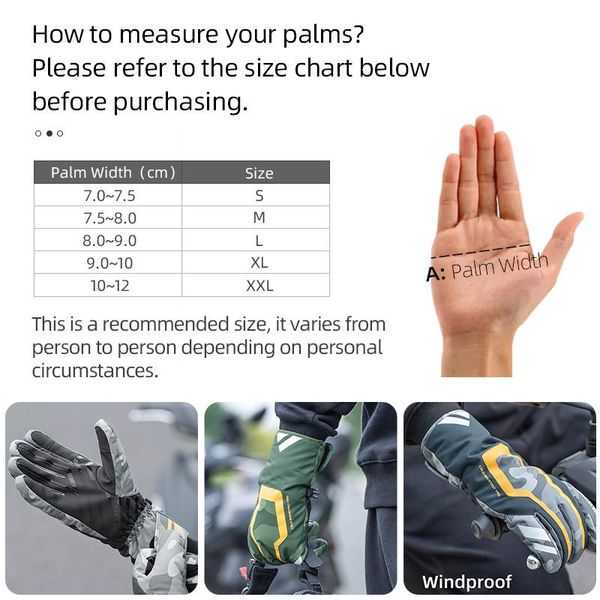

rockbros warm cycling gloves winter windproof waterproof motorcycle mtb gloves men tpu touch screen electric bicycle scooter wmtjom, Black