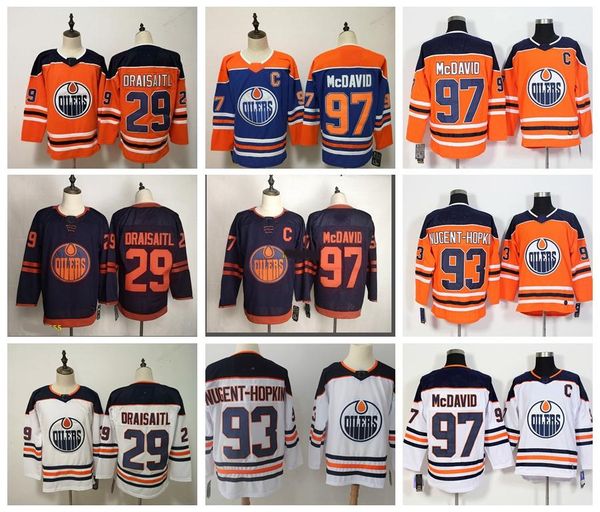 

men women kids edmonton oilers 97 connor mcdavid jersey 29 leon draisaitl 19 mikko koskinen hockey jerseys, Black;red