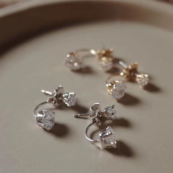 

metal women classic stud earrings small simple zircon earrings new fashion korean fashion jewelry, Golden;silver