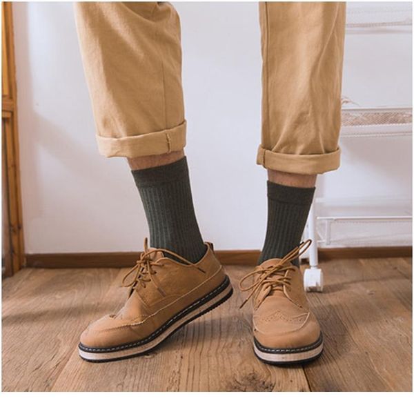 

men's pure cotton middle tube socks solid color stripes casual, breathable and comfortable men's middle tube cott bbywfr, Black