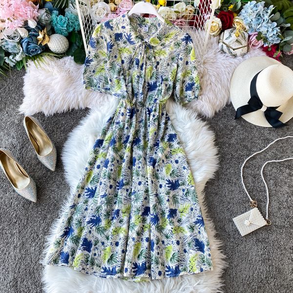 

ins a-line fashion high-waisted korean style beach dress feminine chiffon retro spring summer dresses efr6, Black;gray