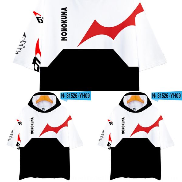 

новая короткая футболка digitaldigital digitalsleeve пуля на черно-белый медведь 3d цифровой печати с капюшоном с коротким рукавом футболки, Black