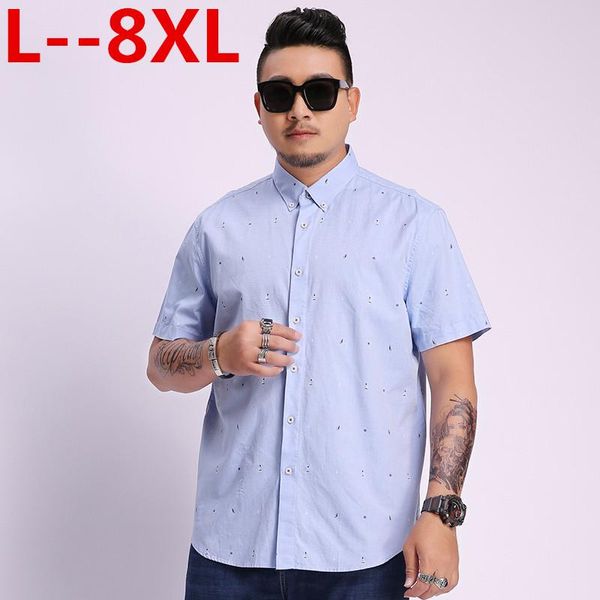 

6xl plus size 5xl 8xl 4xl summer short sleeve shirt men gypsophila print casual imitation linen shirts male clothing, White;black