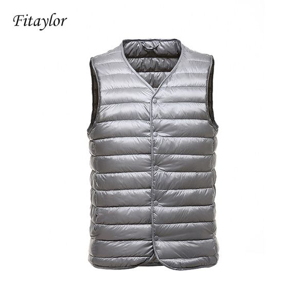 

fitaylor new winter down jacket men's waistcoat casual ultra light slim single breasted vest men windproof warm waistcoat, Black