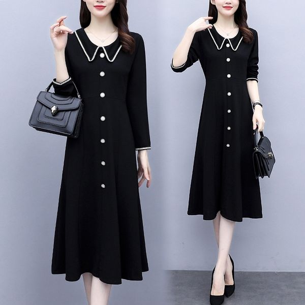 

adp70 waist slimming 2020 sleeve dress dresswomen's new spring chiffon long dress elegant spring and autumn long sleeve skirt m8rjv, Black;gray