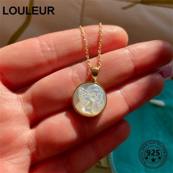 

louleur 925 sterling silver shell angel baby pendant necklace gold original round western style necklace for women jewelry gifts q1110