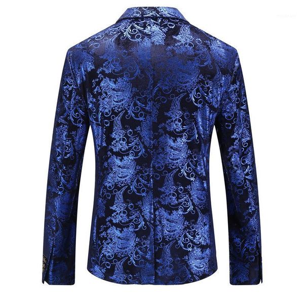 

floral gold print party wedding blazer men designer notched slim fit suit jacket plus size male prom stage costume1, White;black