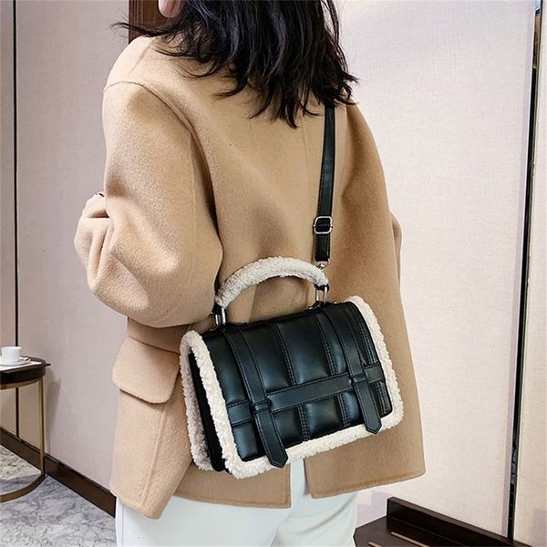 

fashion plush tote women's handbag casual lambswool pu leather shoulder messenger bags for women 2021 women's designer bag purse